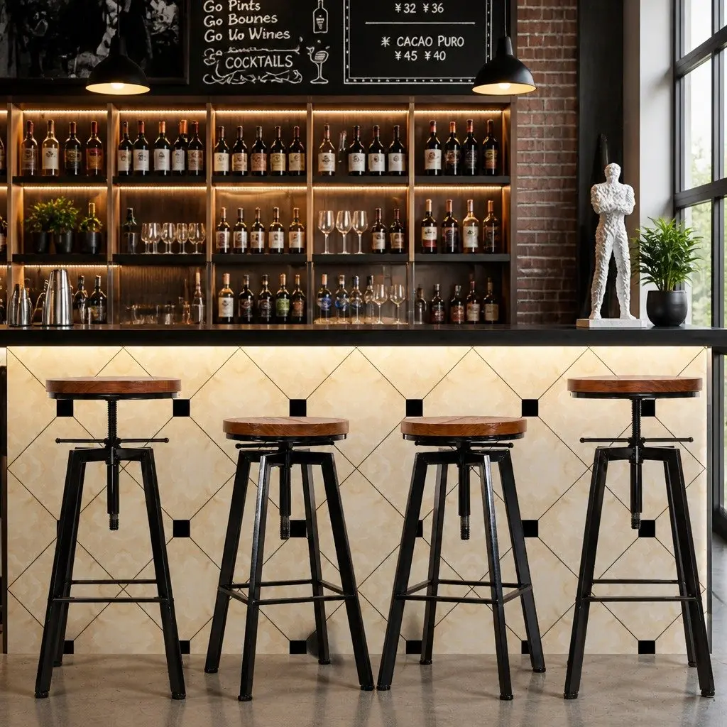 Set of 4 Sturdy Adjustable Industrial Bar Stools