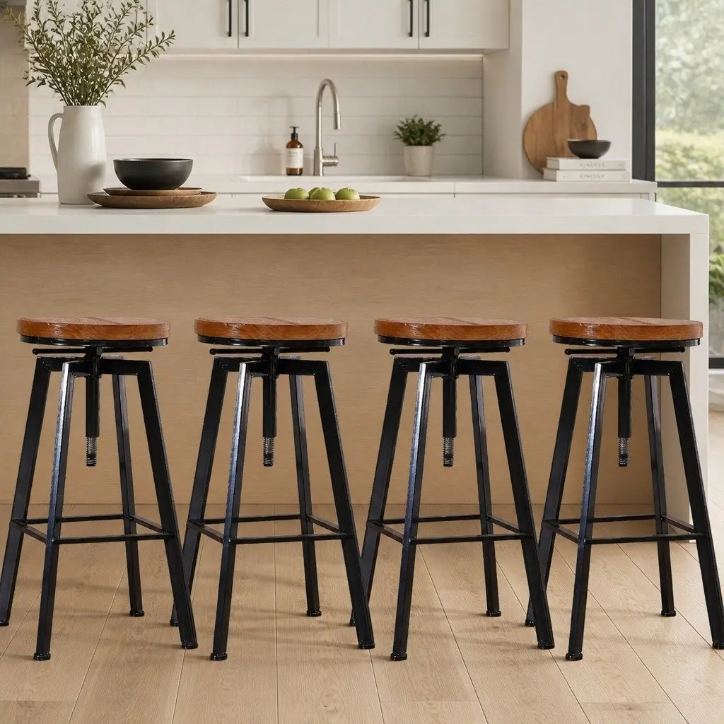 Set of 4 Sturdy Adjustable Industrial Bar Stools