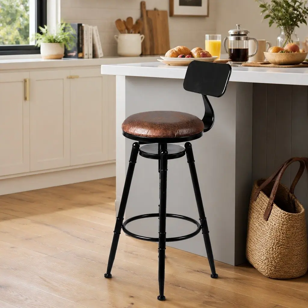 Bar Stools Set of 4 Kitchen Counter Height Wooden Swivel Adjustable Footrest