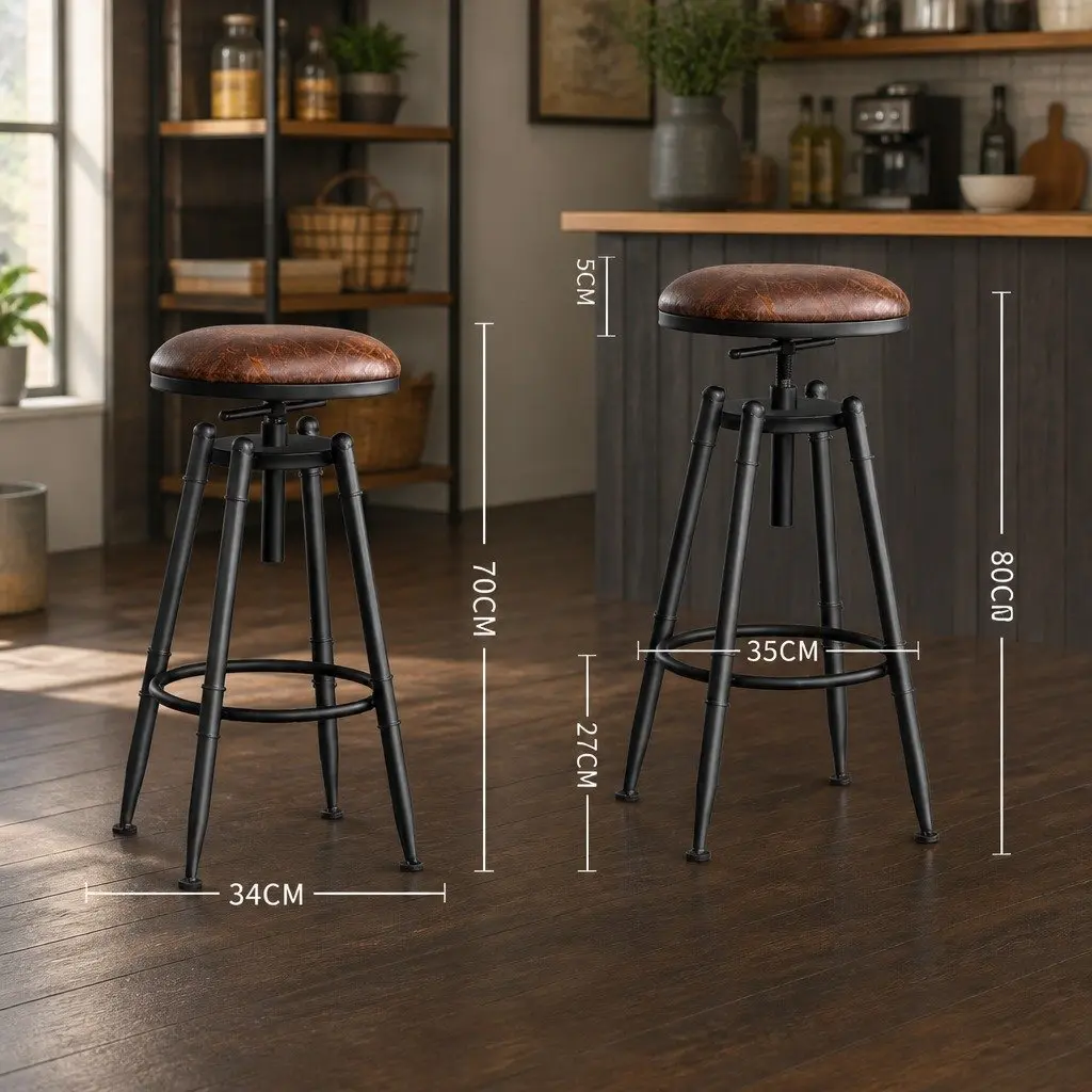 Bar Stools Industrial Kitchen Set of 4 Adjustable Height Swivel Seat Retro