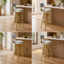 4x Swivel Bar Stools Kitchen Padded Seat Adjustable Height Footrest Grey Chair