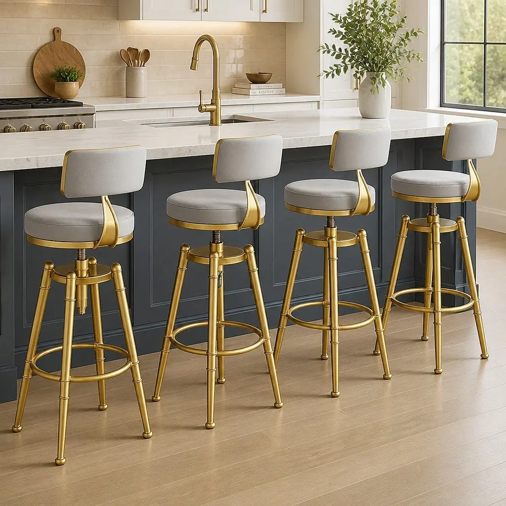 Swivel Bar Stools Grey Adjustable Height Padded Seat 4 Piece