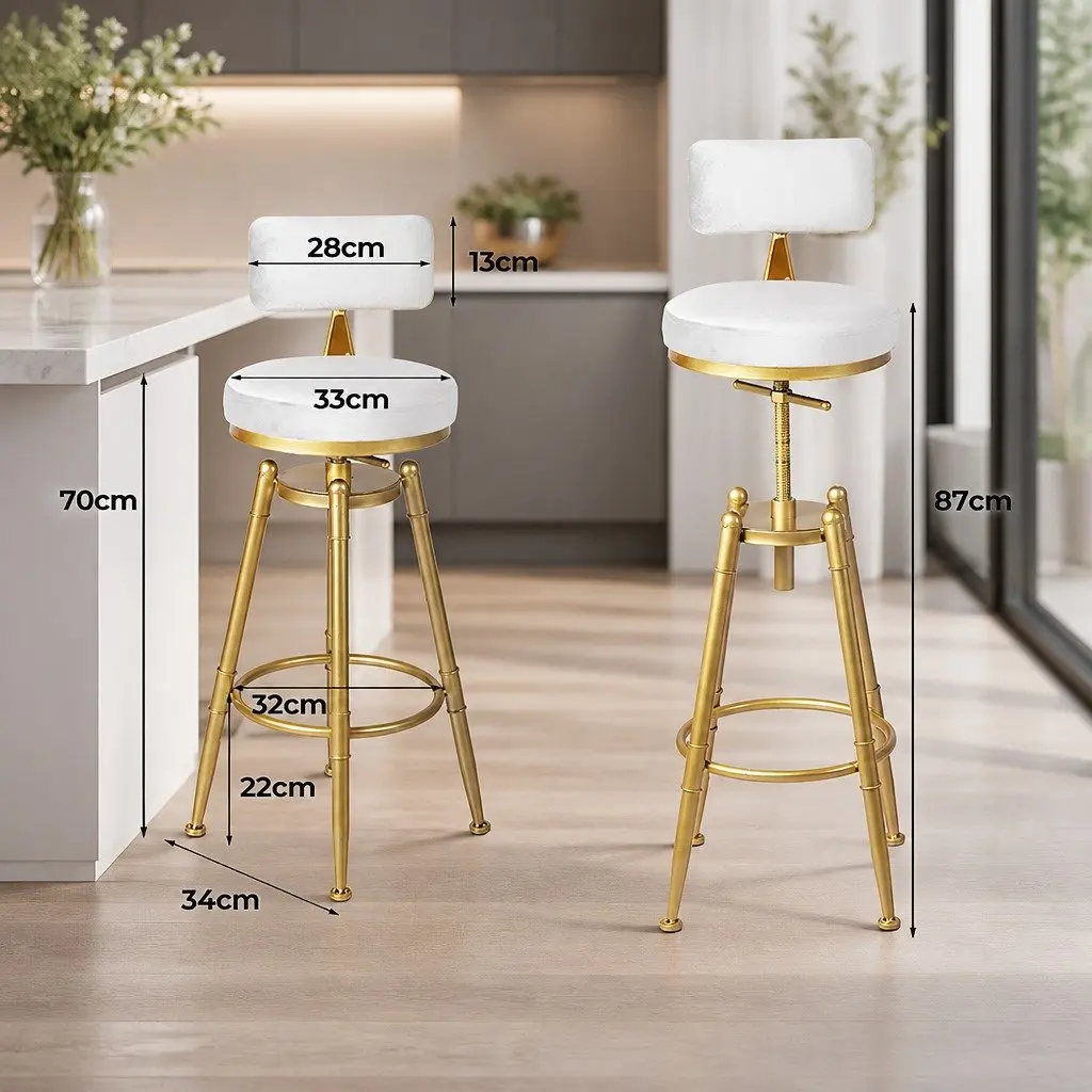 Bar Stools Swivel Kitchen Counter Height Chair Set White Velvet Footrest