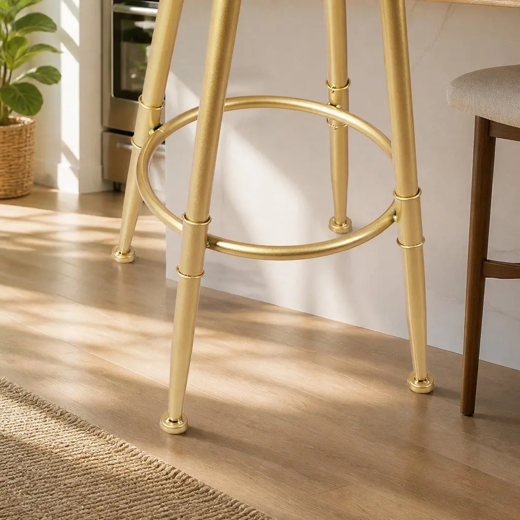Bar Stools Swivel Kitchen Counter Height Chair Set White Velvet Footrest