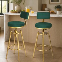 Bar Stools Velvet Kitchen Counter Height Swivel Adjustable Footrest Green Seat