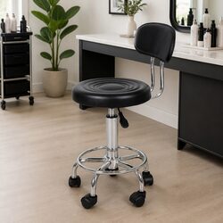 Compact Salon Stool with Mobility and Adjustability