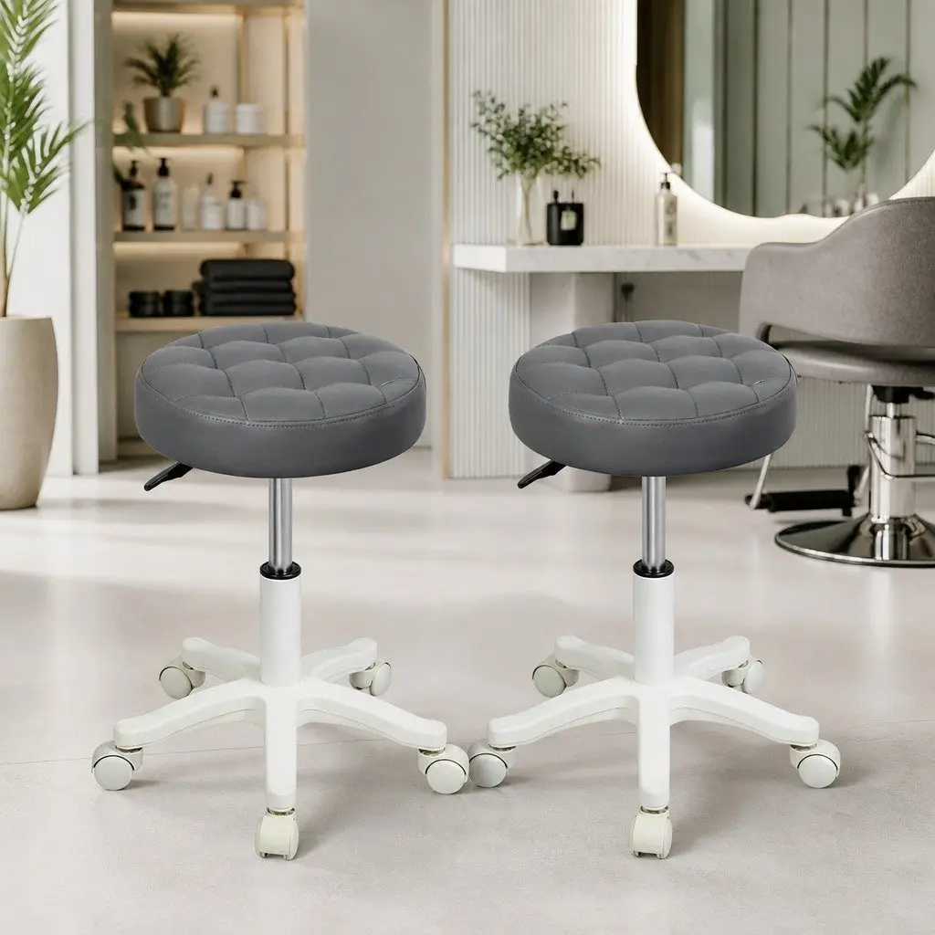 Rolling Bar Stool Grey Adjustable Height Swivel Chair with Casters