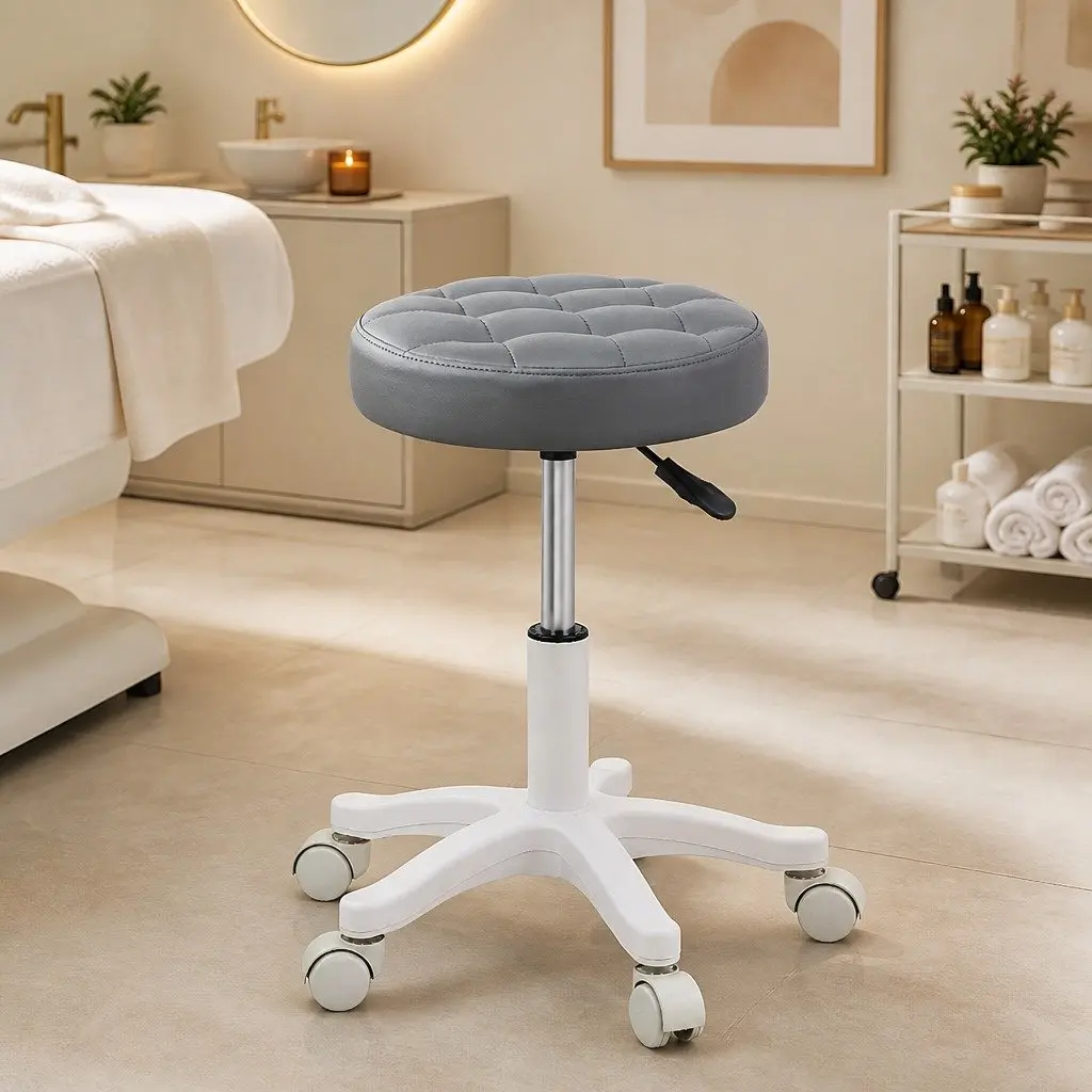 Rolling Bar Stool Grey Adjustable Height Swivel Chair with Casters