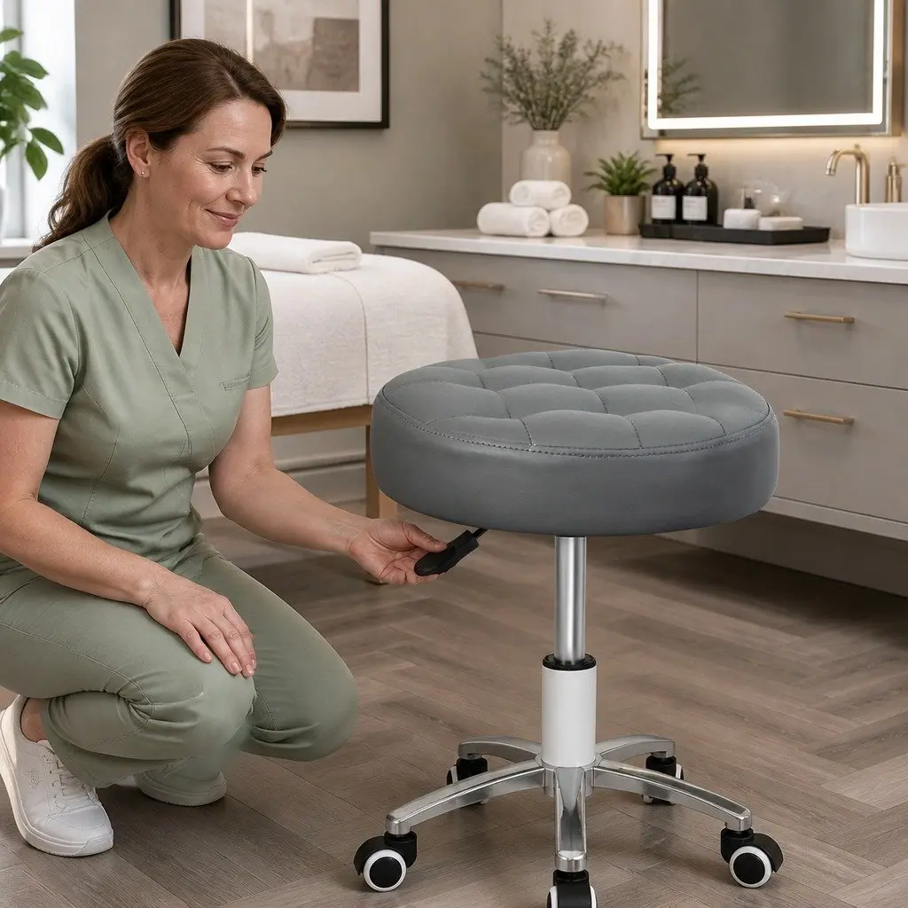 Rolling Bar Stool Grey Adjustable Height Swivel Chair with Casters
