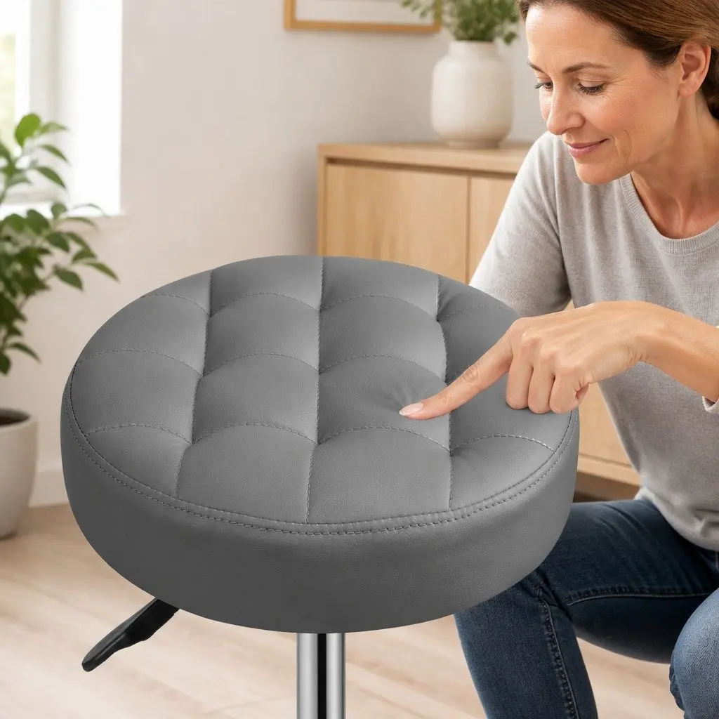 Rolling Bar Stool Grey Adjustable Height Swivel Chair with Casters