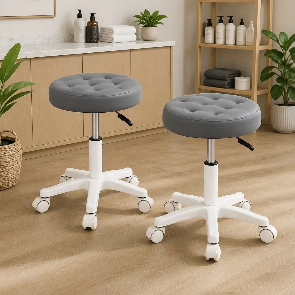Rolling Bar Stool Grey Adjustable Height Swivel Chair with Casters