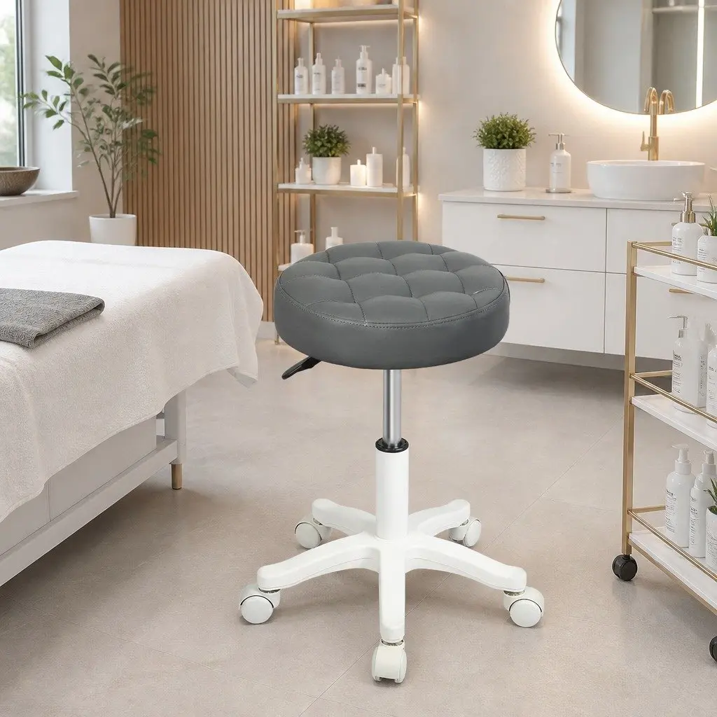 Rolling Bar Stool Grey Adjustable Height Swivel Chair with Casters