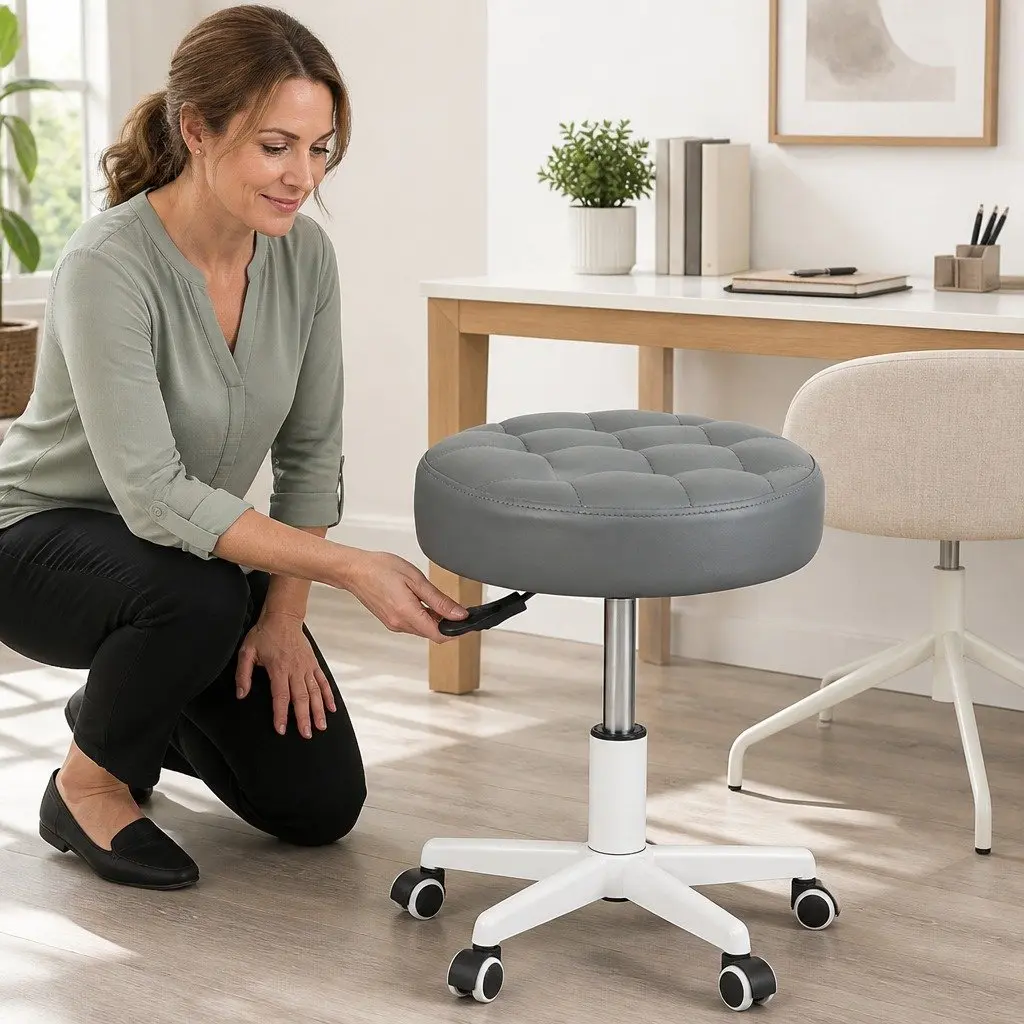 Rolling Bar Stool Grey Gas Lift 360° Swivel Casters