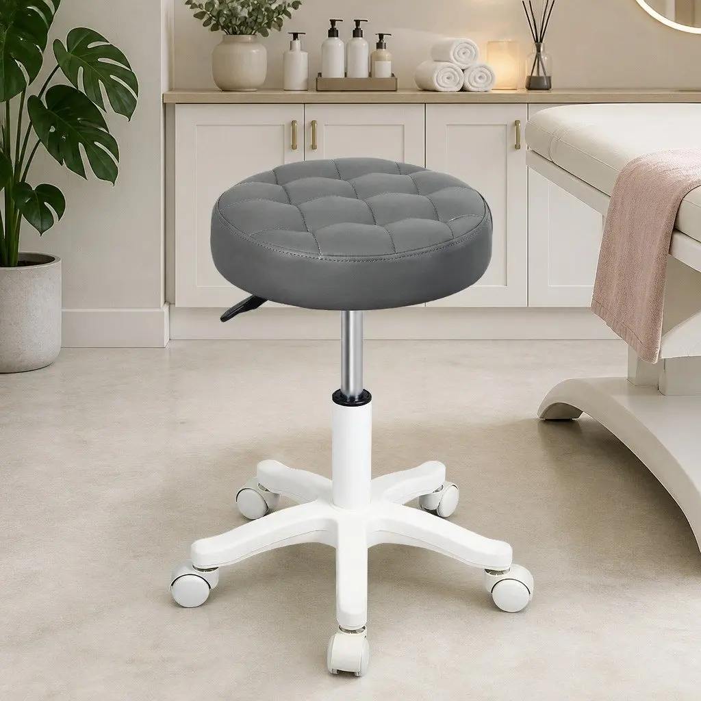 Rolling Bar Stool Grey Gas Lift 360° Swivel Casters