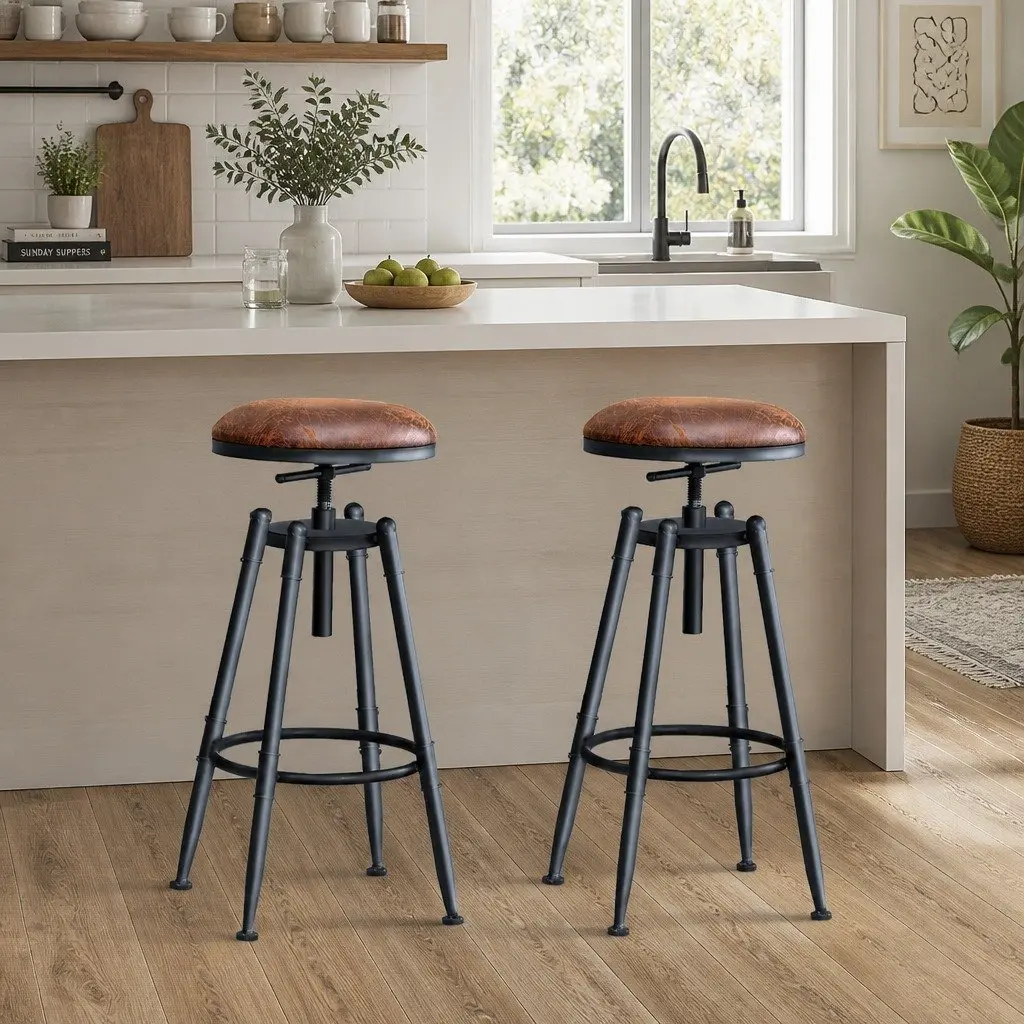 Industrial Bar Stools Set of 2 Vintage Adjustable Height Swivel Seat