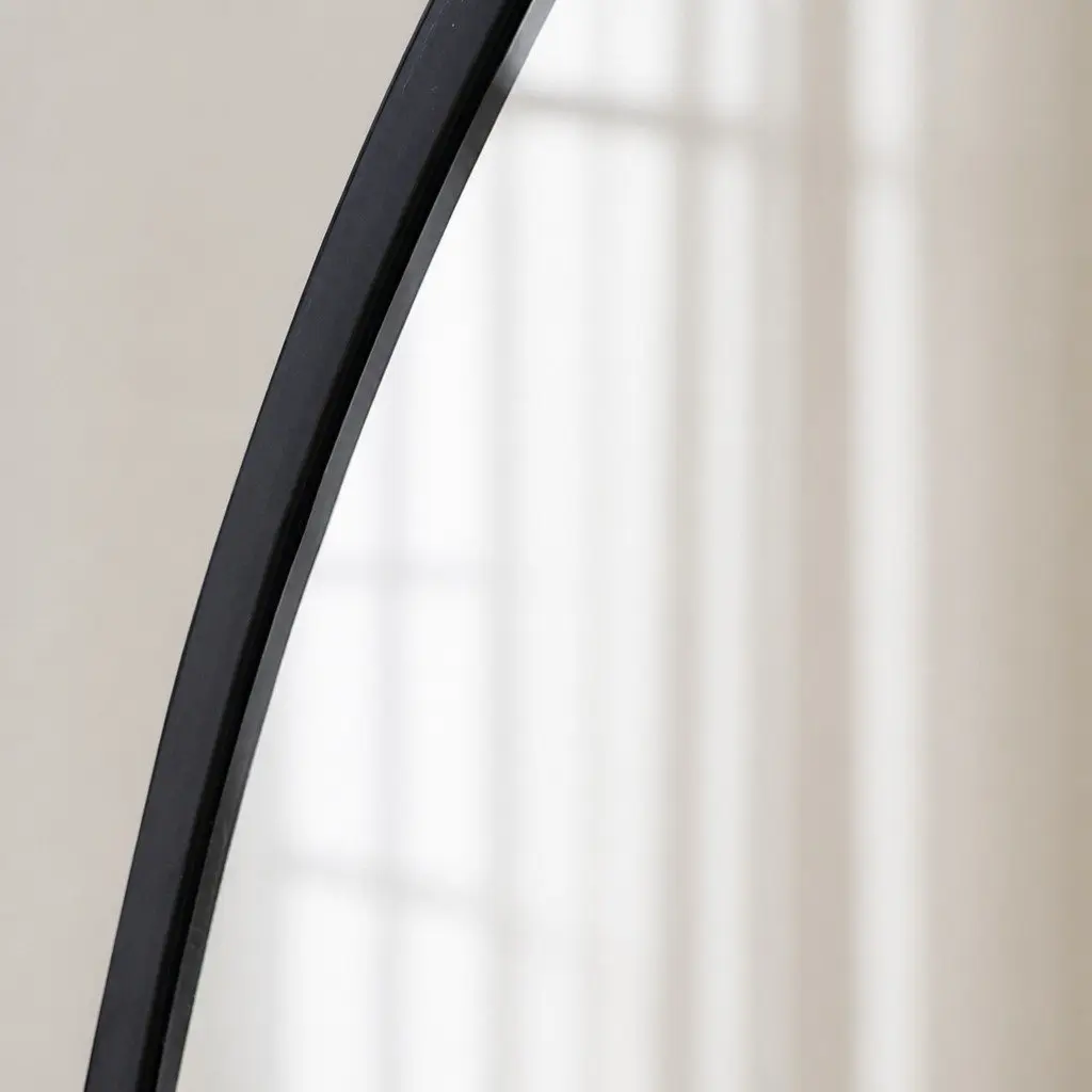 Round Wall Mirror Black 50cm 60cm 70cm 80cm Rounded Steel Frame Self-Grooming Decor