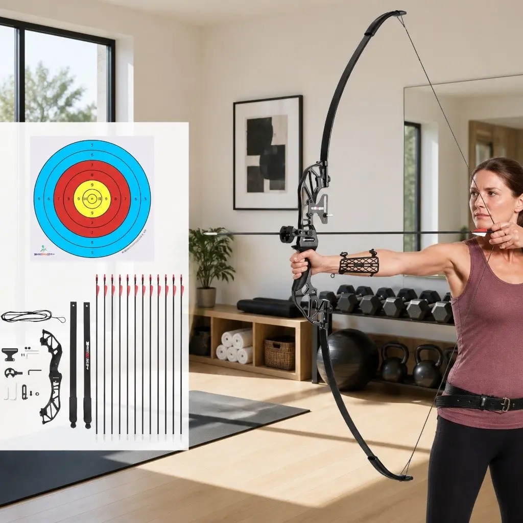 Recurve Bow Arrow Set 55lbs Takedown Archery Hunting Beginner Red Black