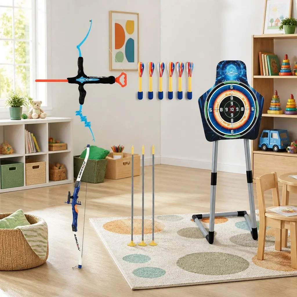 Kids Bow and Arrow Set Blue 81 cm Lightweight Portable for Indoor Outdoor Activity Game