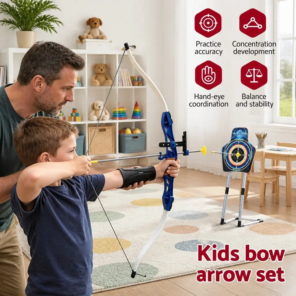 Kids Bow and Arrow Set Blue 81 cm Lightweight Portable for Indoor Outdoor Activity Game