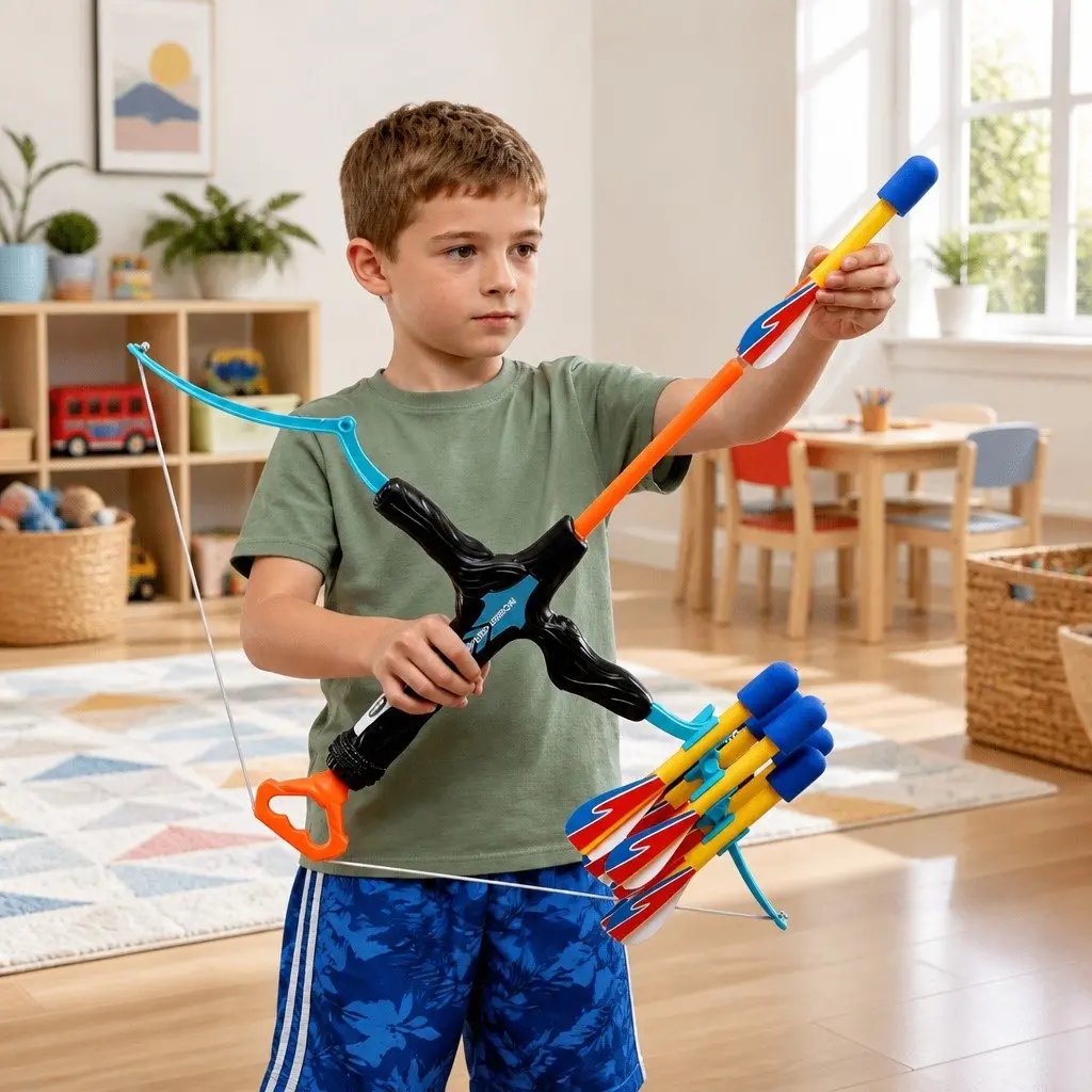 Kids Bow and Arrow Set Blue 81 cm Lightweight Portable for Indoor Outdoor Activity Game