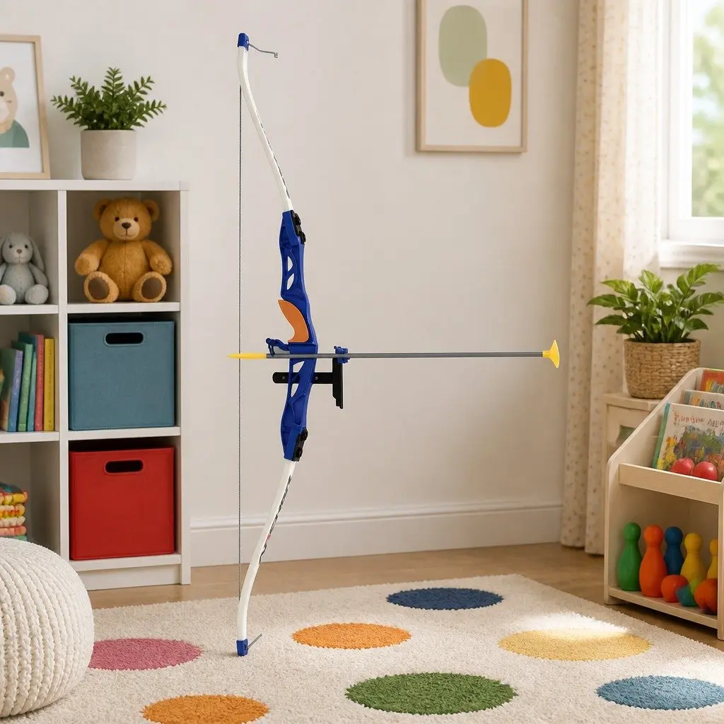 Kids Bow and Arrow Set Blue 81cm Indoor Outdoor Toy Archery with Standing Target and Suction Cup Arrows