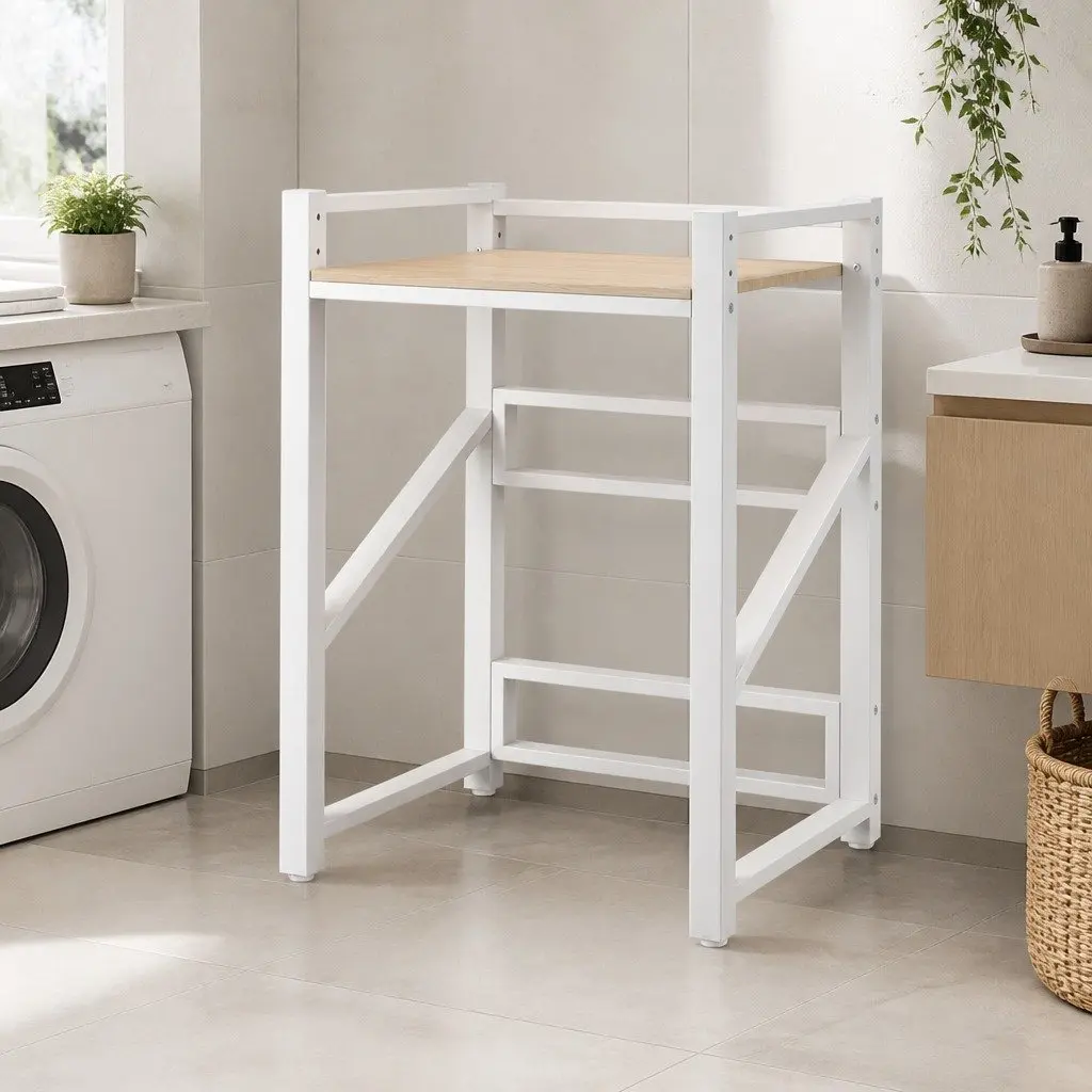 Over Washing Machine Rack Black 75cm Adjustable Height Space Saver