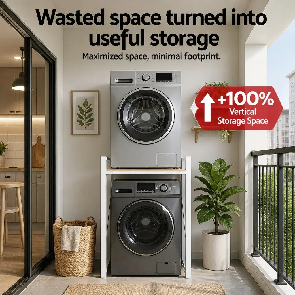 Over Washing Machine Rack Black 75cm Adjustable Height Space Saver