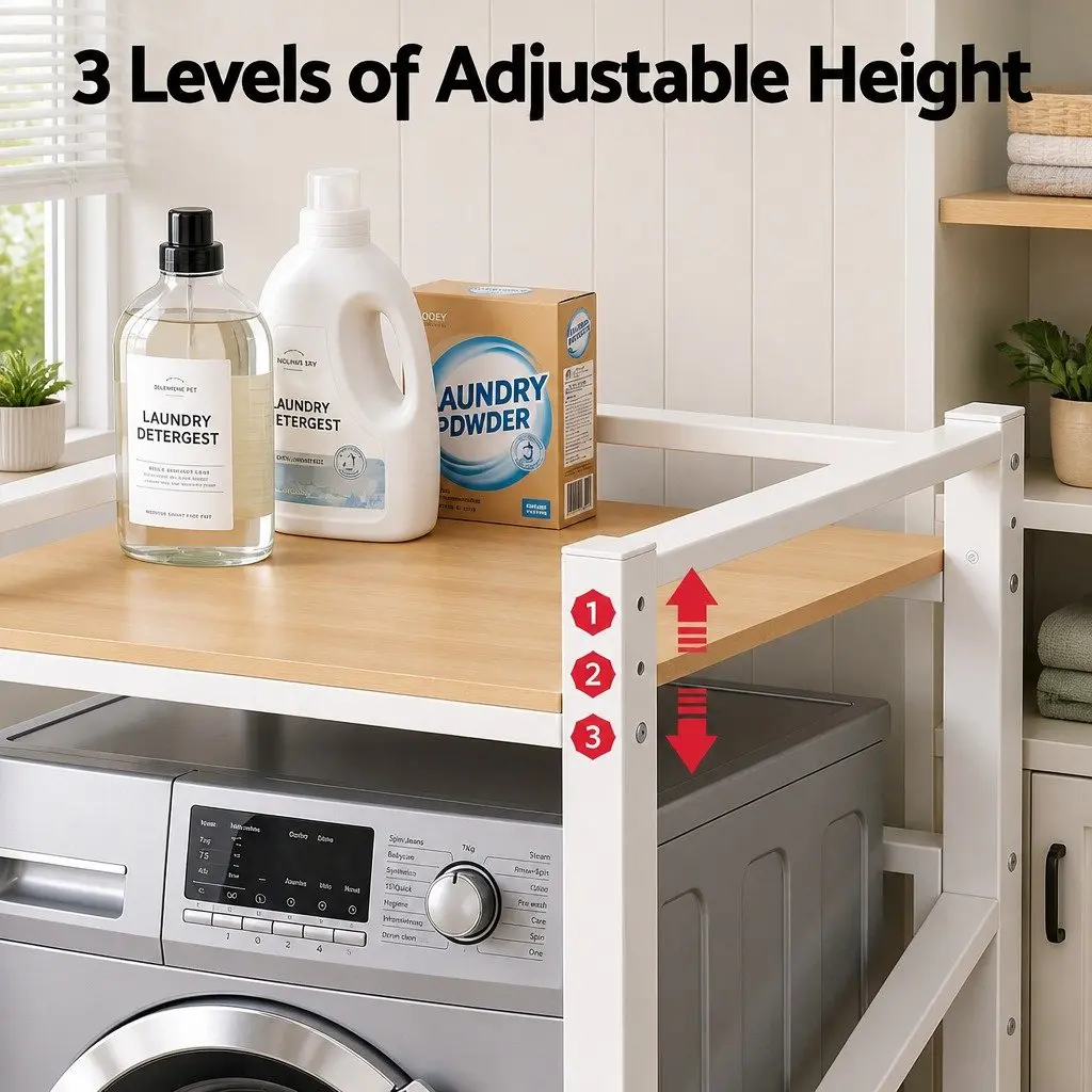 Over Washing Machine Rack Black 75cm Adjustable Height Space Saver