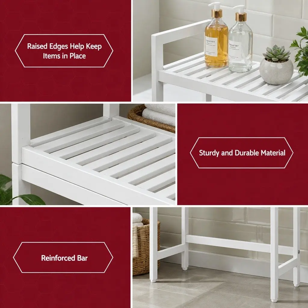 Over Toilet Storage Rack White 3 Tier Space Saving Bathroom Organiser