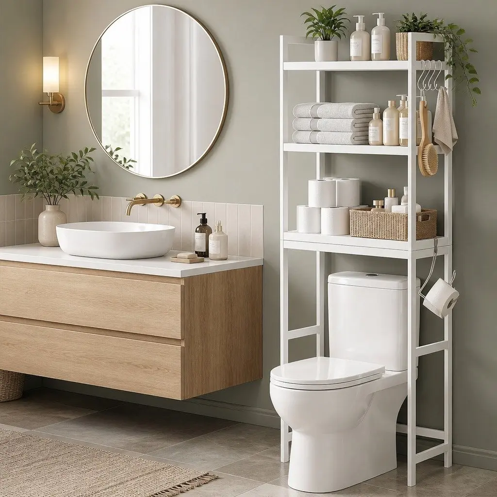 Over Toilet Storage Rack White 3 Tier Space Saving Bathroom Organiser