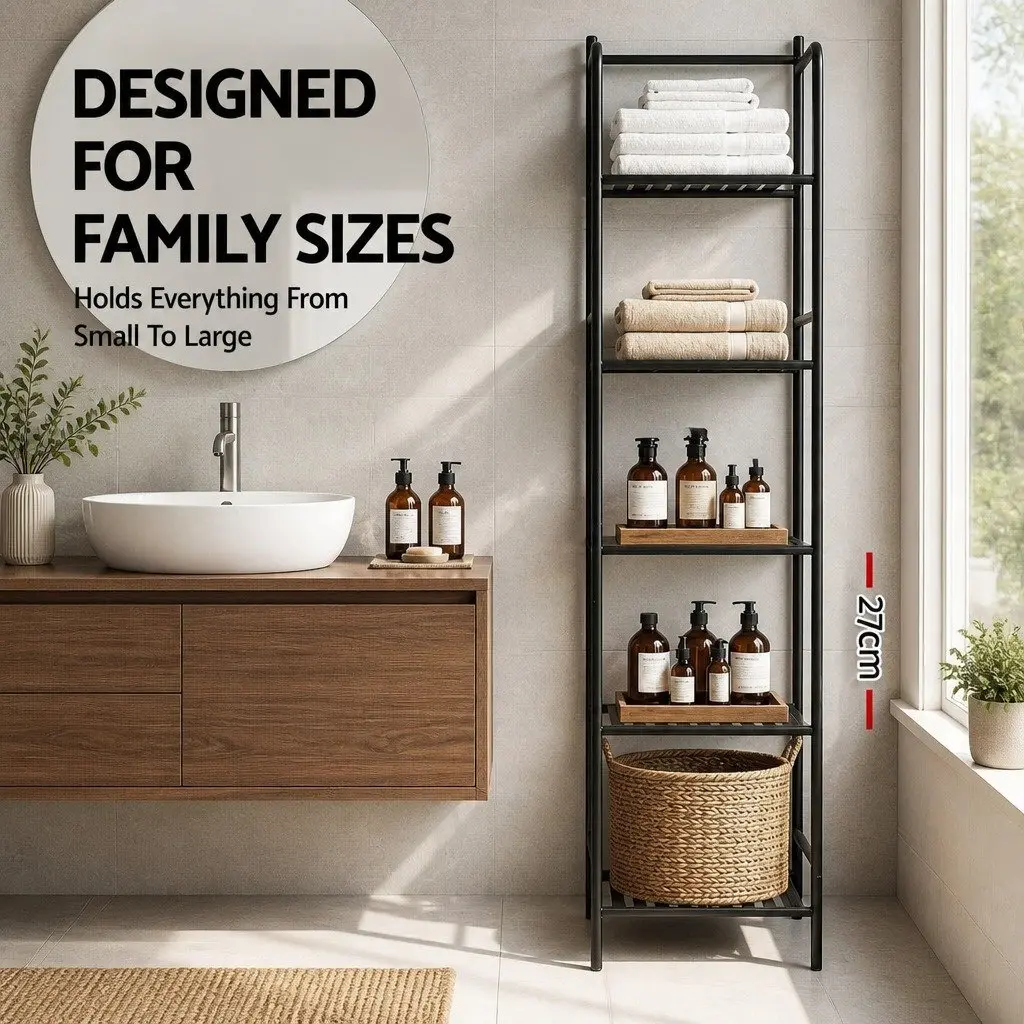 Floor Standing Corner Shower Caddy 5 Tier Bathroom Storage Organizer Black