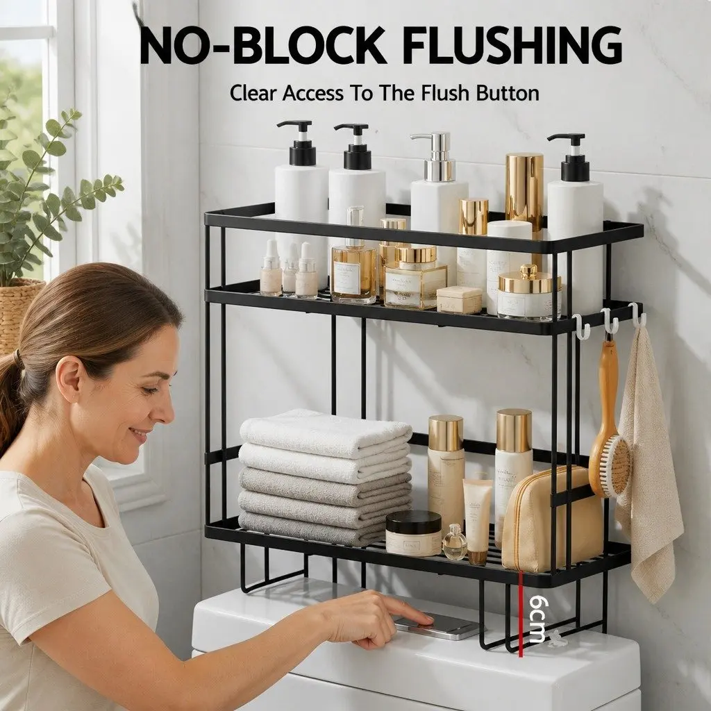 Over Toilet Storage Rack Black 2 Tier Space Saver Bathroom Organizer