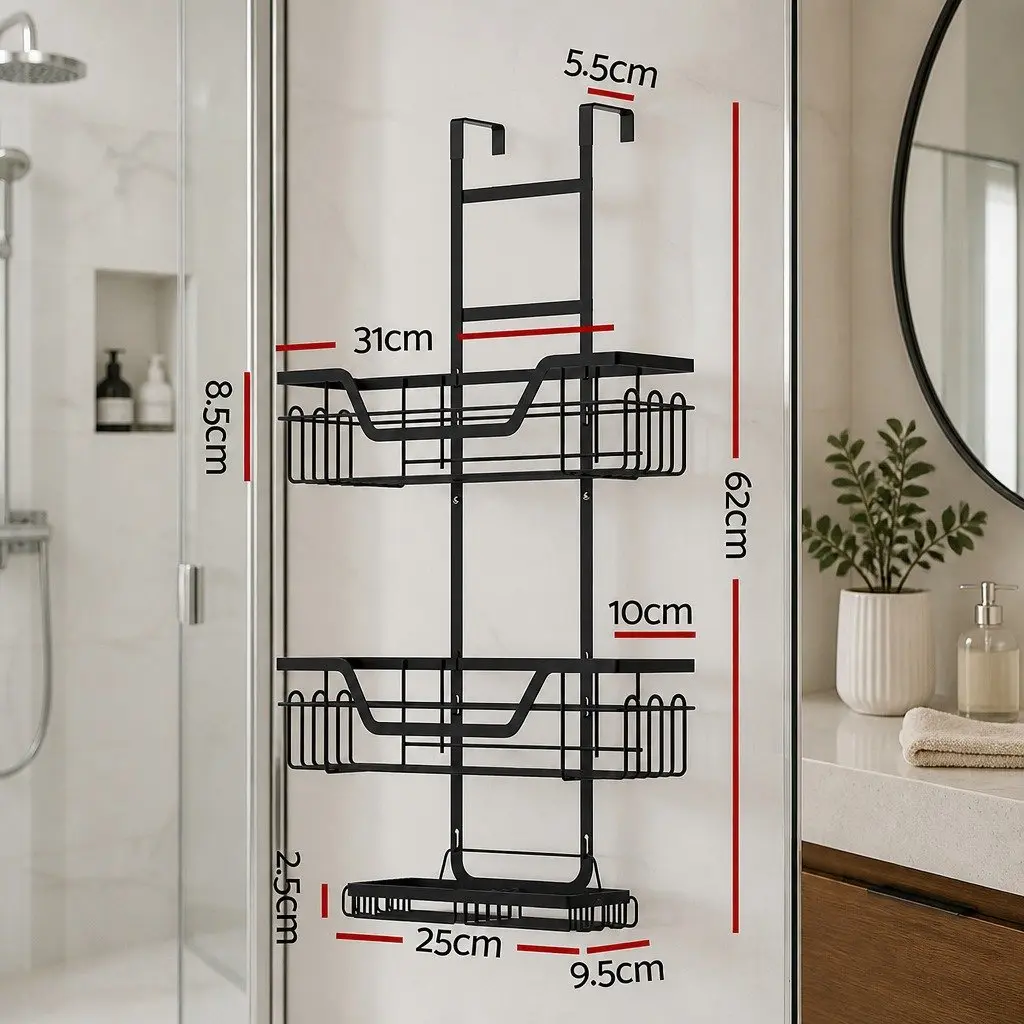 Over The Door Shower Caddy Black 3 Tier Hanging Storage Organizer No Drilling Required