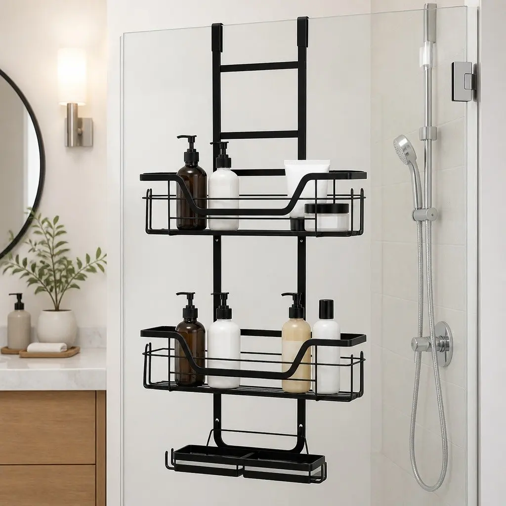 Over The Door Shower Caddy Black 3 Tier Hanging Storage Organizer No Drilling Required