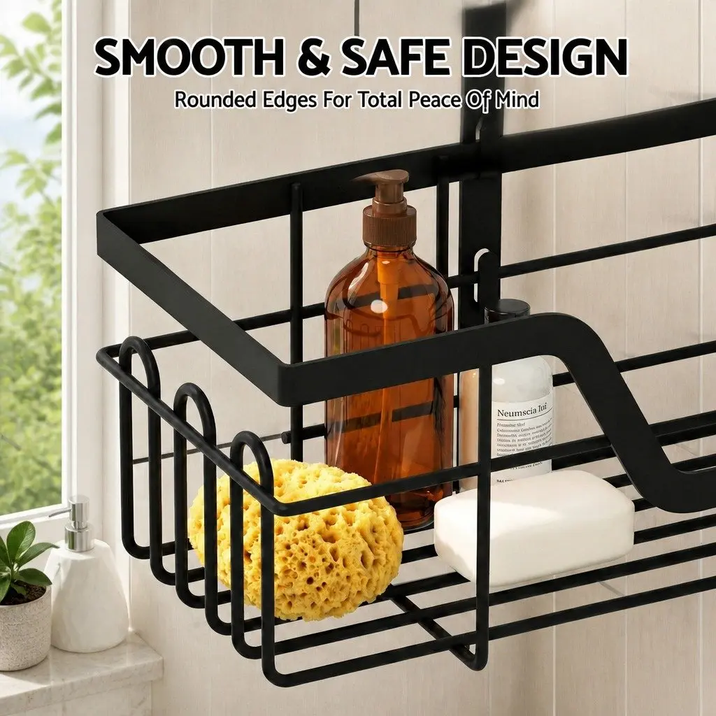 Over The Door Shower Caddy Black 3 Tier Hanging Storage Organizer No Drilling Required