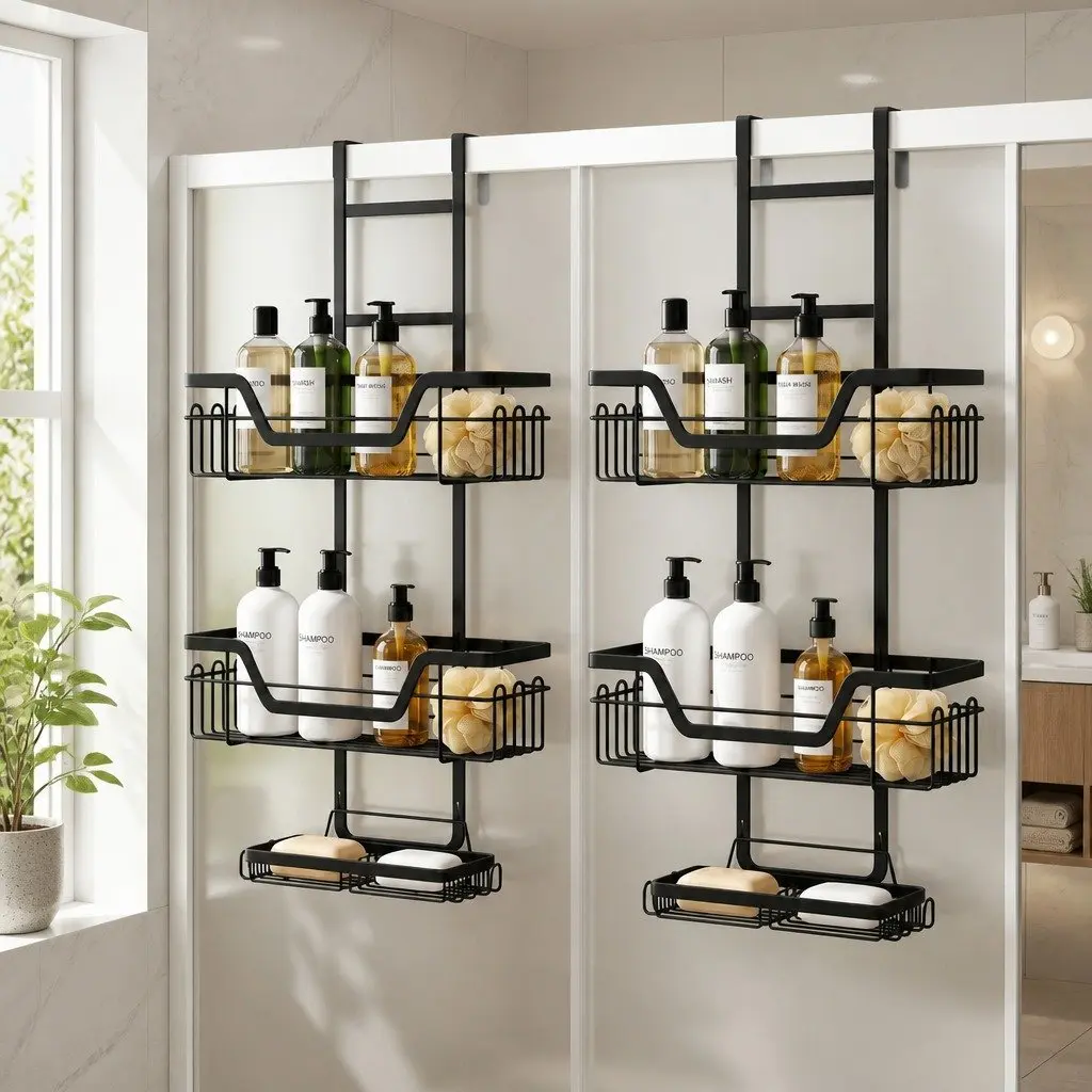 Over The Door Shower Caddy Black 3 Tier Hanging Storage Organizer No Drilling Required