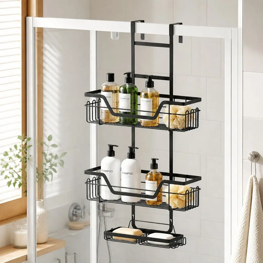 3 Tier Bathroom Wall Shower Caddy Storage Organizer Clip-On Adhesive Black