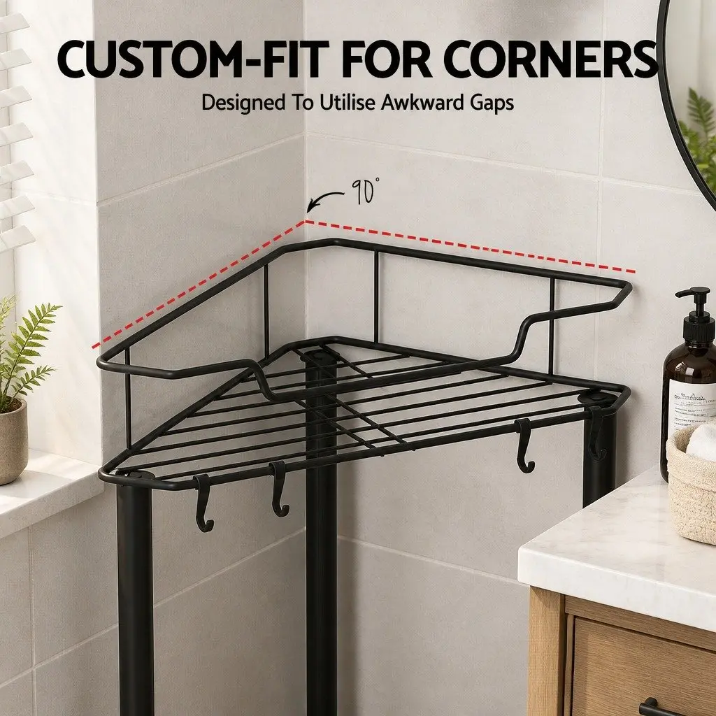 4 Tier Black Floor Standing Corner Shower Caddy Bathroom Storage Organizer