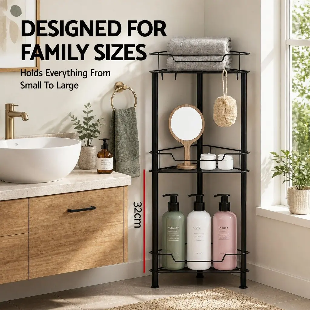 4 Tier Black Floor Standing Corner Shower Caddy Bathroom Storage Organizer