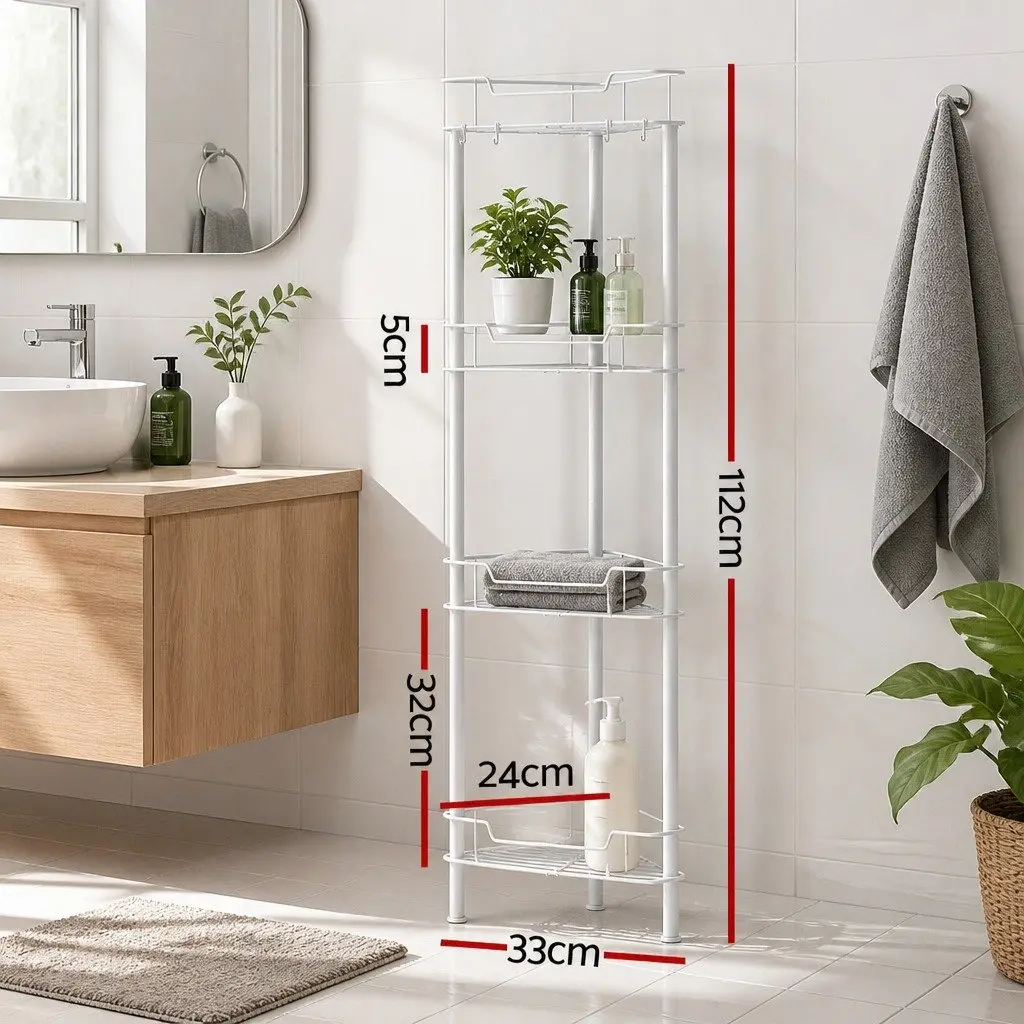 4 Tier Corner Shower Caddy White Space Saving Bathroom Storage Organizer