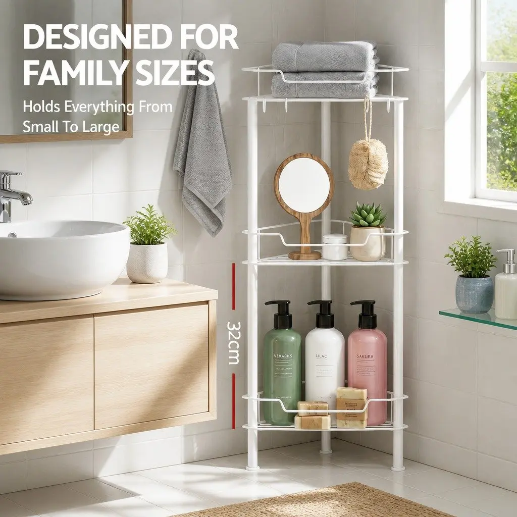 4 Tier Corner Shower Caddy White Space Saving Bathroom Storage Organizer