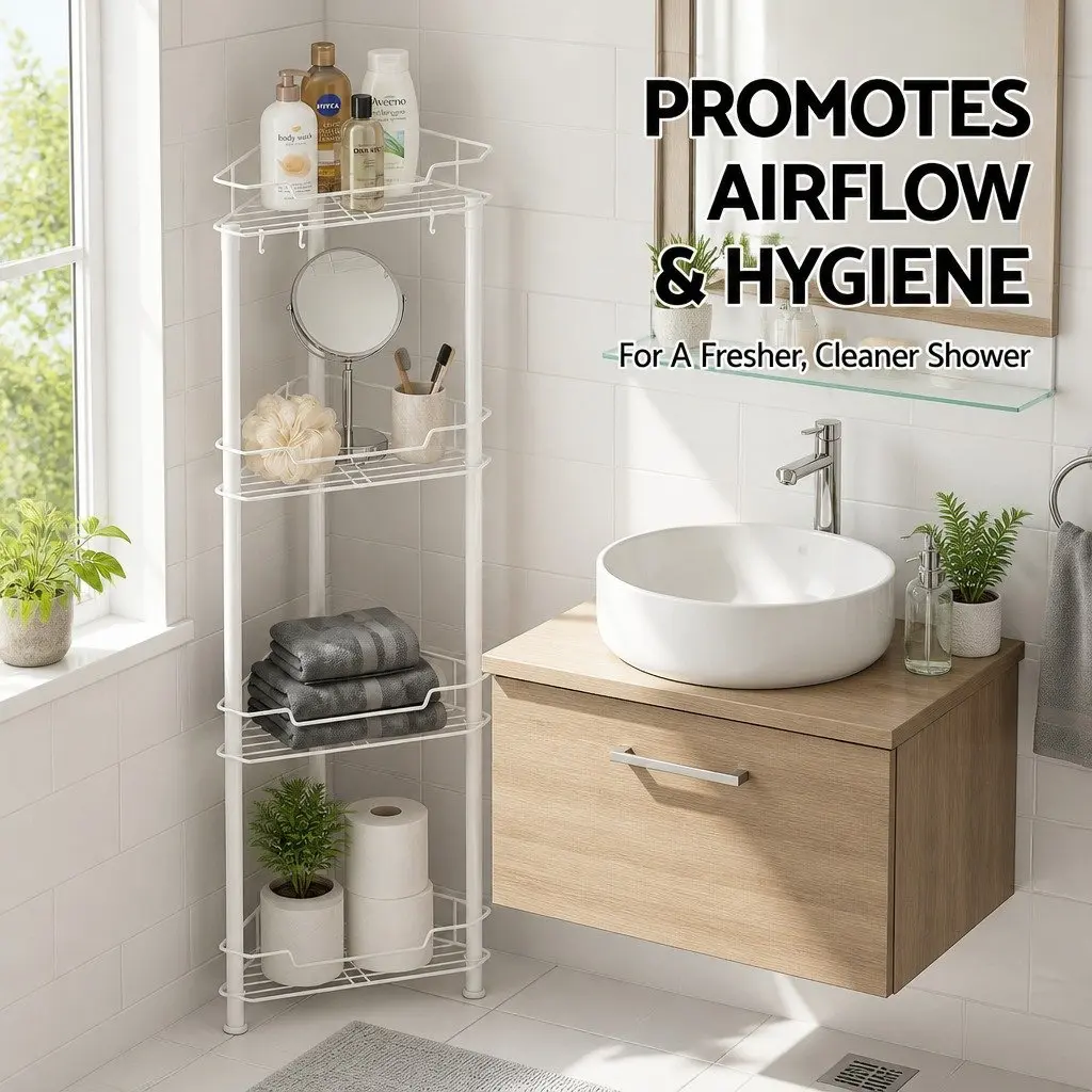 4 Tier Corner Shower Caddy White Space Saving Bathroom Storage Organizer
