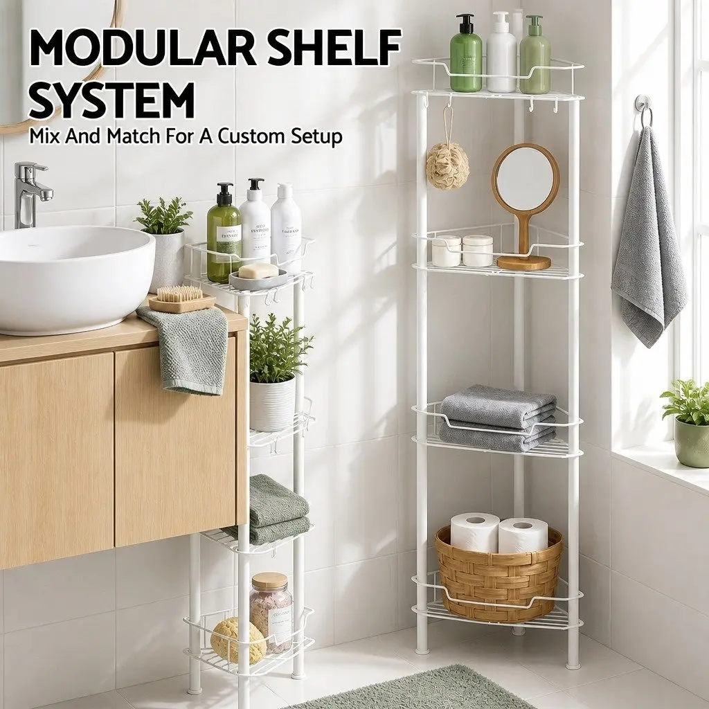 4 Tier Corner Shower Caddy White Space Saving Bathroom Storage Organizer