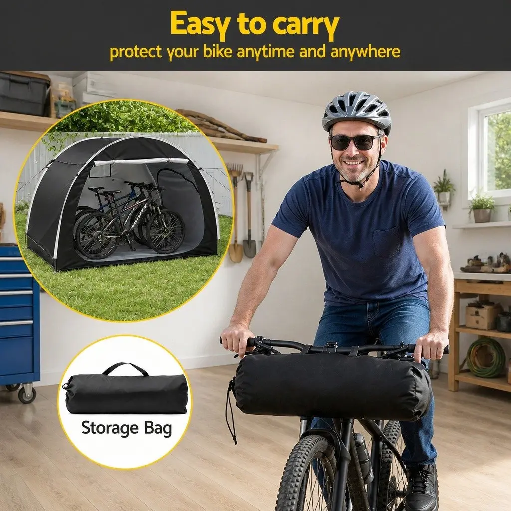 Bike Storage Tent Black 200cm x 150cm x 165cm Waterproof UV Resistant with Ventilation Window