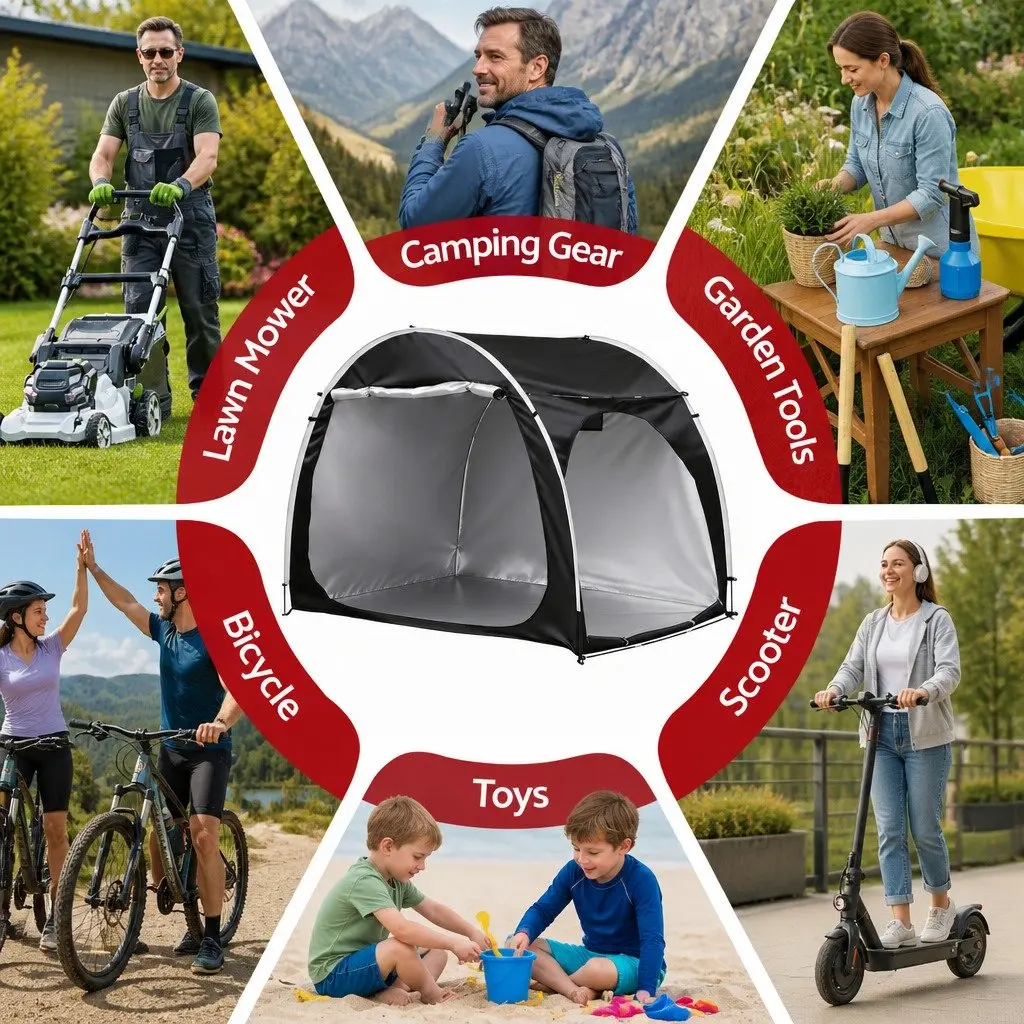 Bike Storage Tent Black 200cm x 150cm x 165cm Waterproof UV Resistant with Ventilation Window