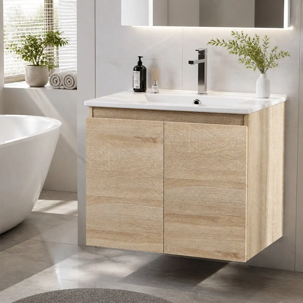 Vanity Unit 600mm Oak Wall-Hung Bathroom Cabinet Basin Storage Sink Cupboard