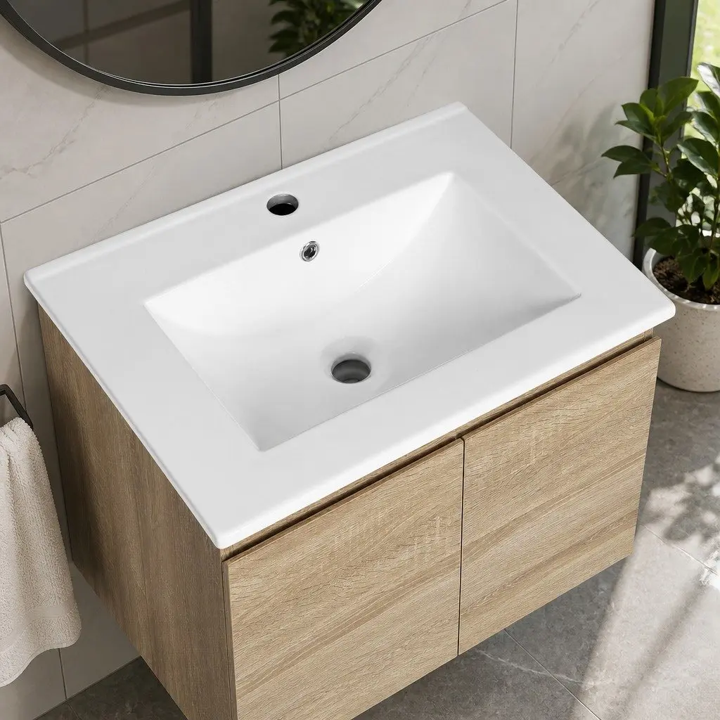 Vanity Unit 600mm Oak Wall-Hung Bathroom Cabinet Basin Storage Sink Cupboard