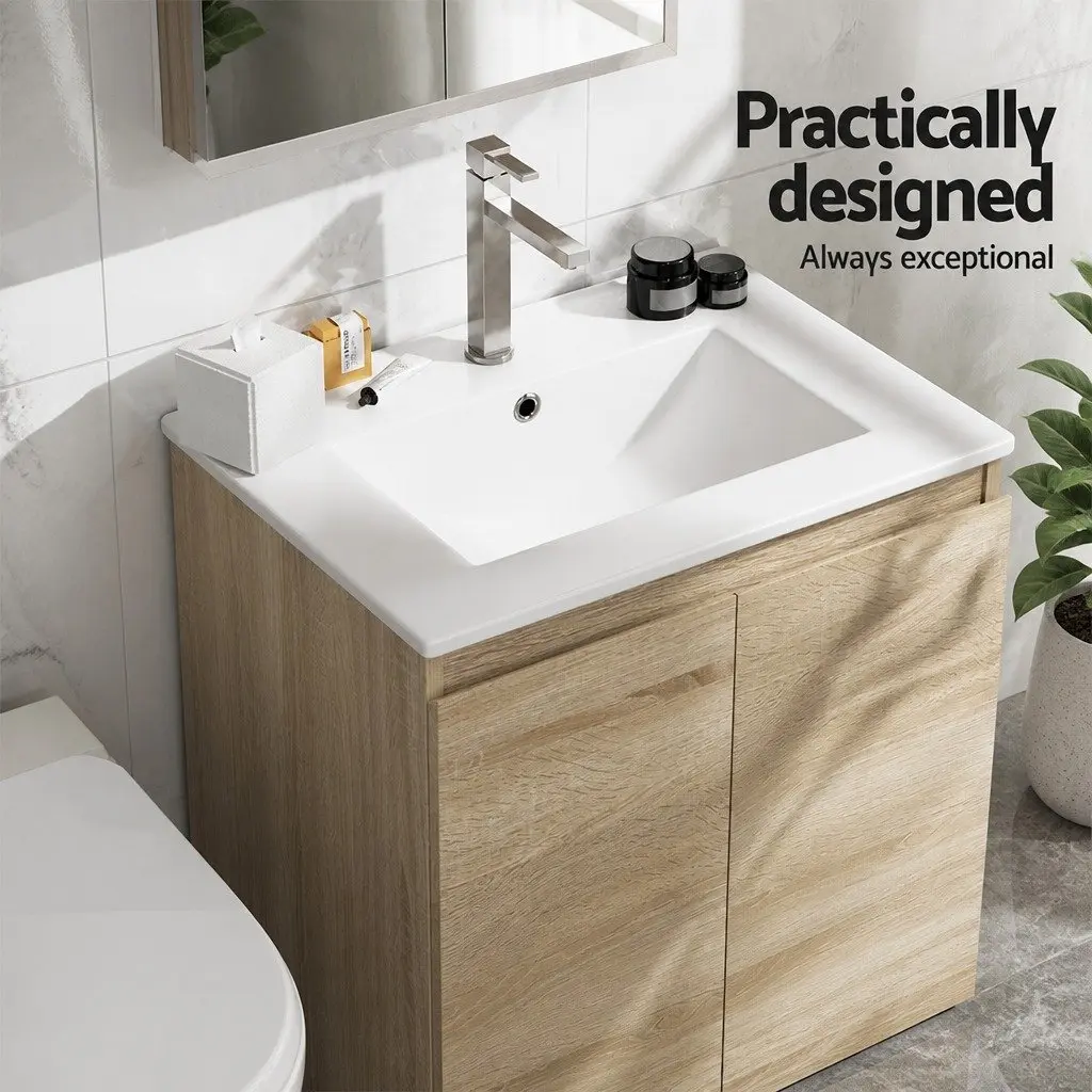 Vanity Unit 600mm Oak Wall-Hung Bathroom Cabinet Basin Storage Sink Cupboard