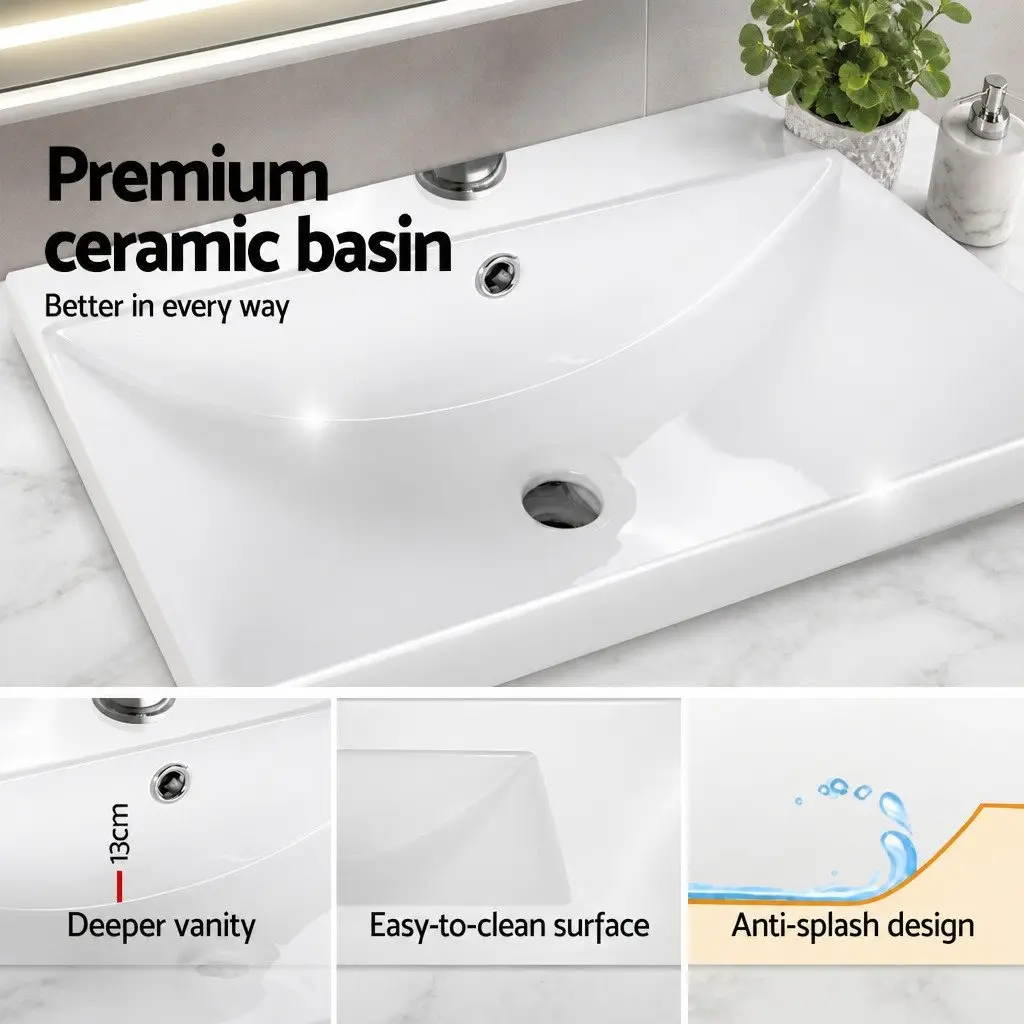 Vanity Unit 600mm Oak Wall-Hung Bathroom Cabinet Basin Storage Sink Cupboard
