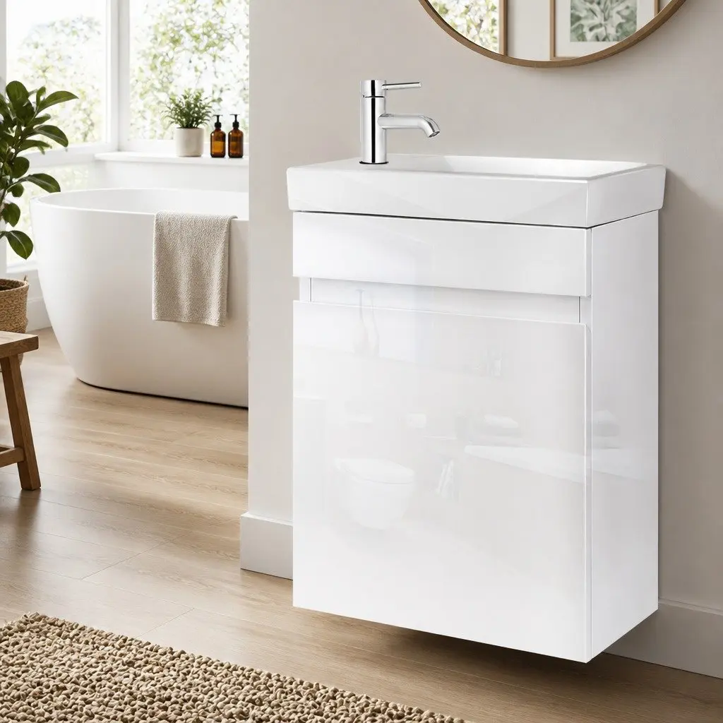 Bathroom Vanity Unit White 400mm Single Door Cabinet with Ceramic Basin